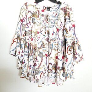 NEW Robert Louis Gold Chain Novelty Peplum Blouse